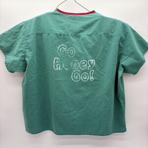 Vintage Angelica Scrub Top Shirt Mens X-Large Green Coach Graphic Made‎ USA 80s